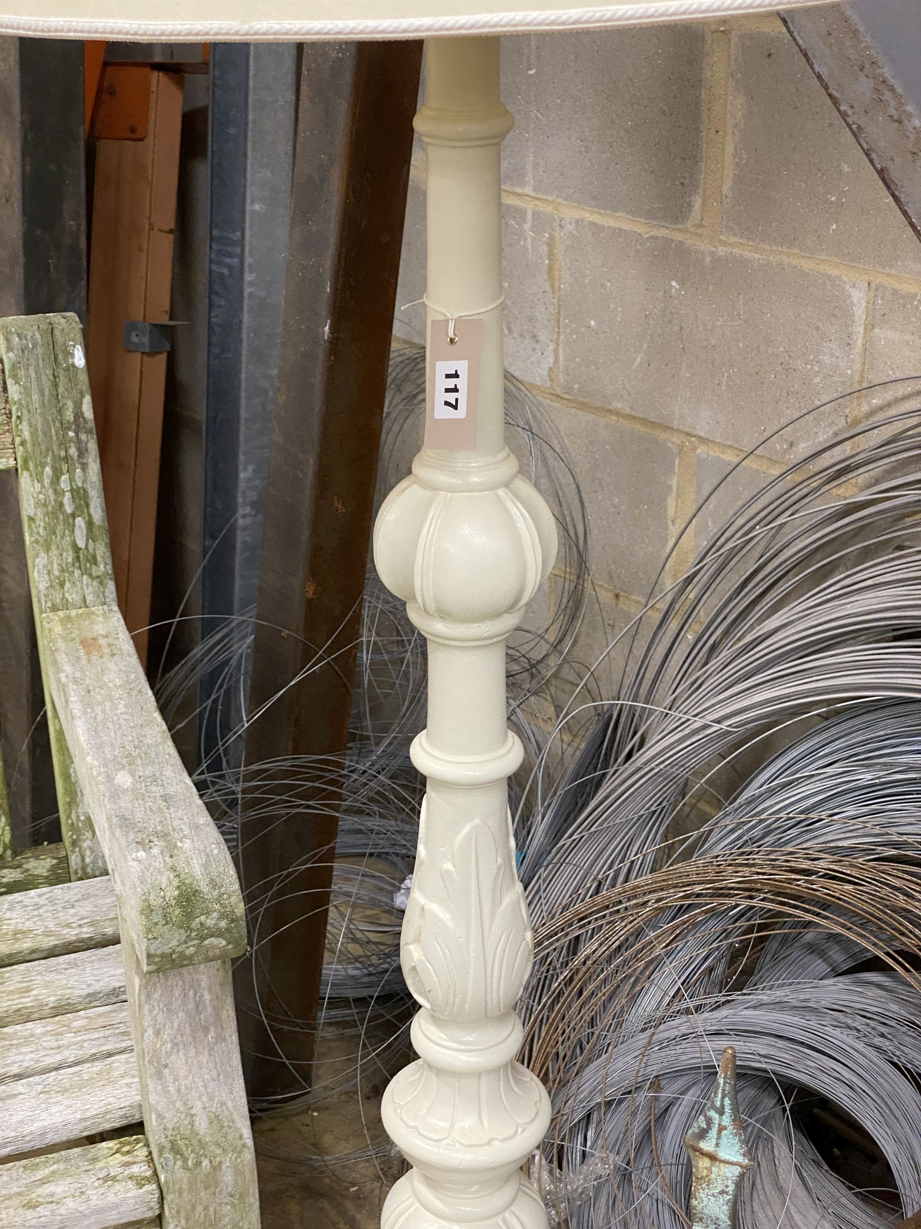 A white painted standard lamp, height 134cm